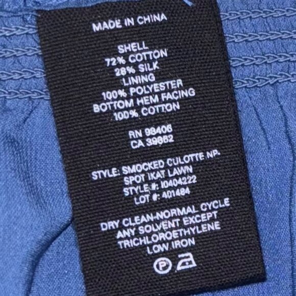 Theory Smocked Culotte Wide Leg Crop Pant In Spot Ikat Lawn Blue/White Size M - Picture 8 of 8